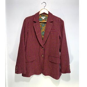Sundance Lisa jacket blazer linen cotton plaid relaxed fit floral lining women M